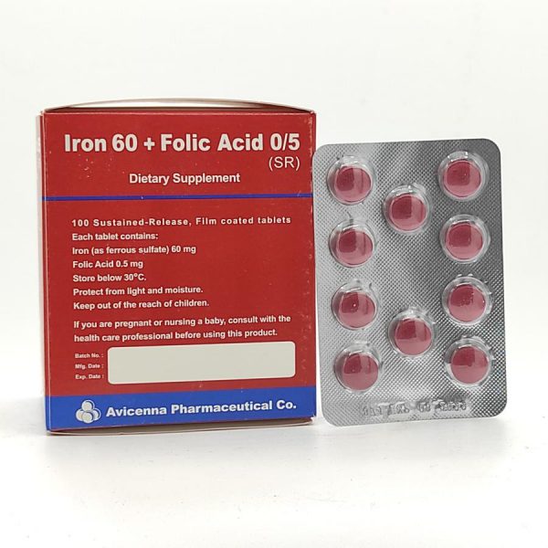 قرص آهن 60 و فولیک اسید 0.5 آوه سینا 100 عدد